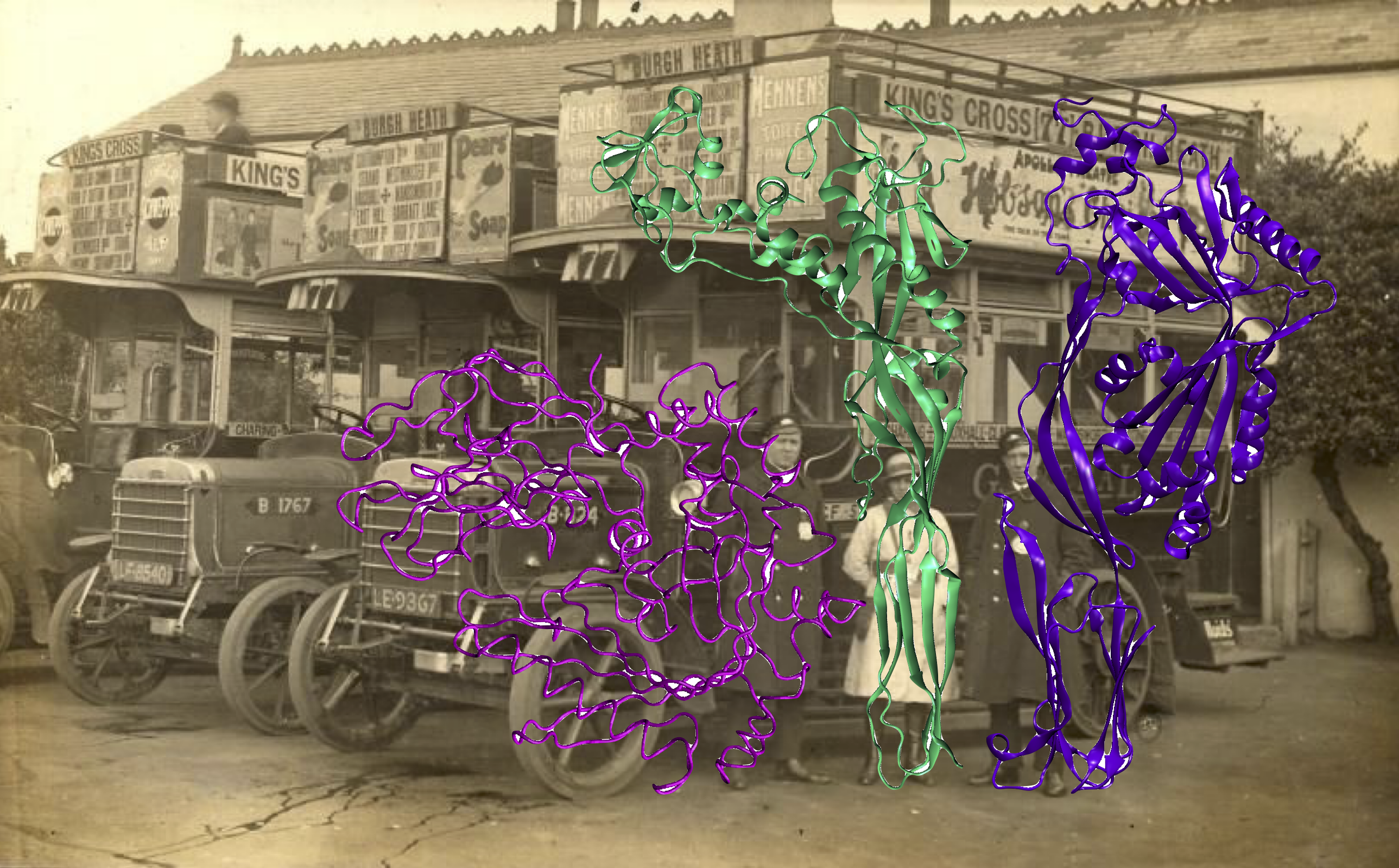 trois perforines devant une tramway ancien